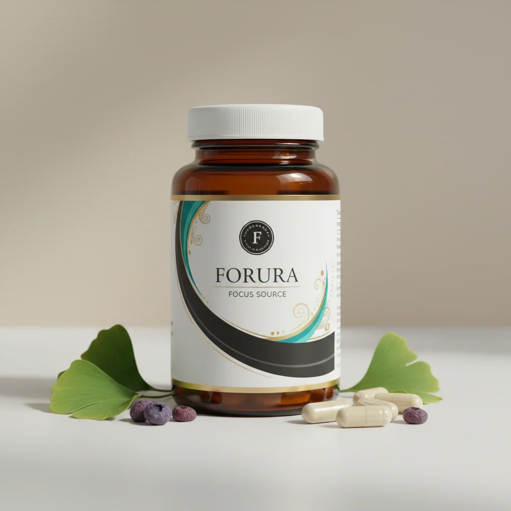 Forura Focus Source amber glass supplement jar with branded label and black lid